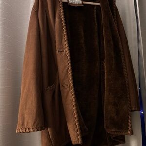 Vintage Fitz-Wright Brown Faux‎ Suede & Sherpa Lined Size XL Coat 90’s Grunge